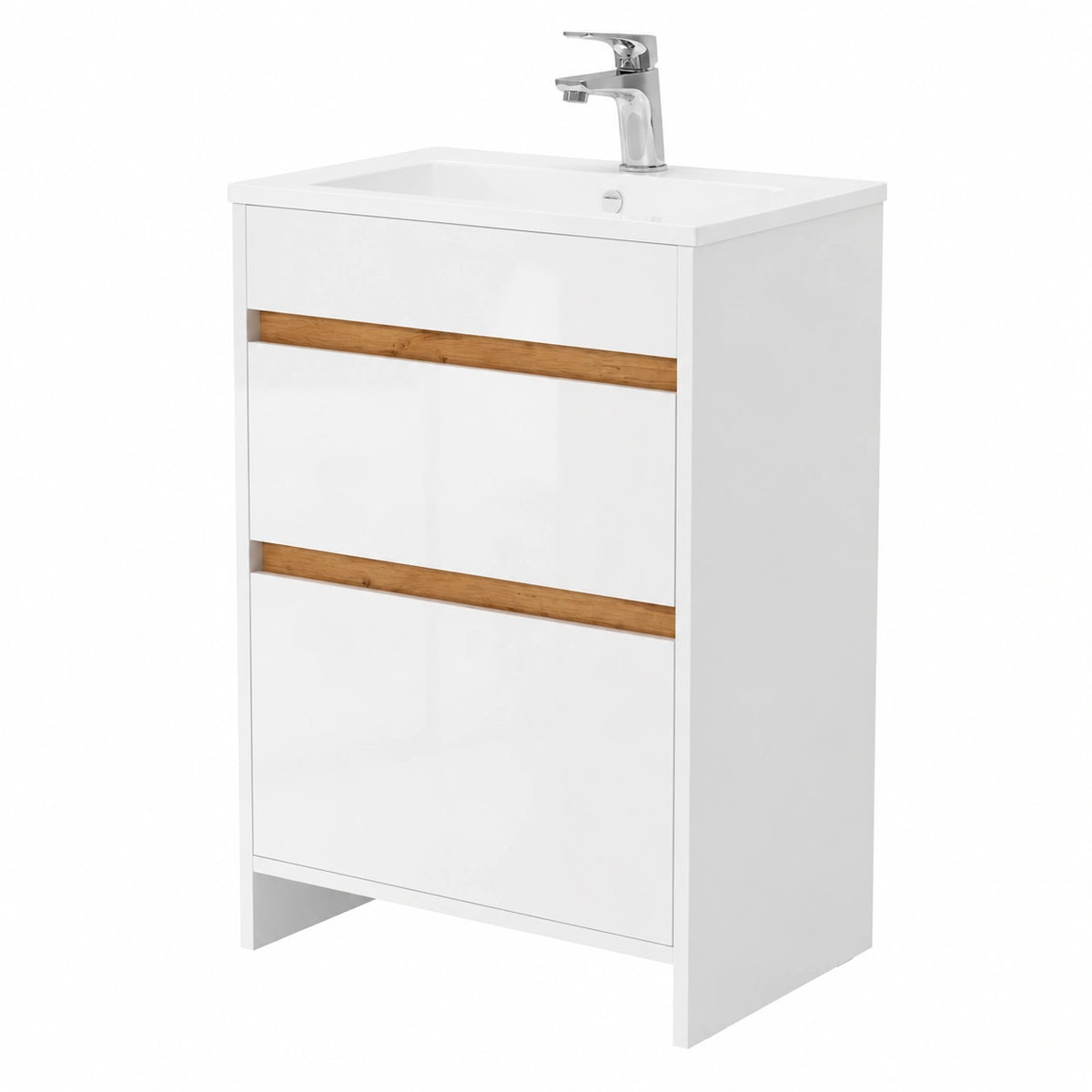 Ensemble de meubles de salle de bain, en chêne, coloris blanc et doré, pour la salle de bain