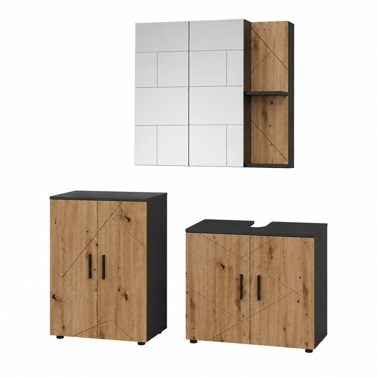 Ensemble de meubles de salle de bain, en chêne, coloris anthracite et doré, pour la salle de bain