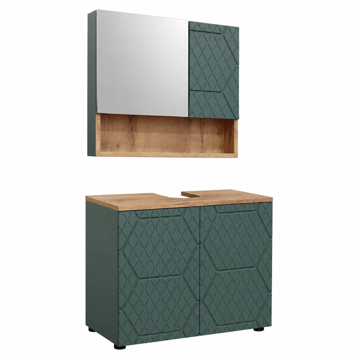 Ensemble de meubles de salle de bain, en chêne, coloris vert, pour la salle de bain