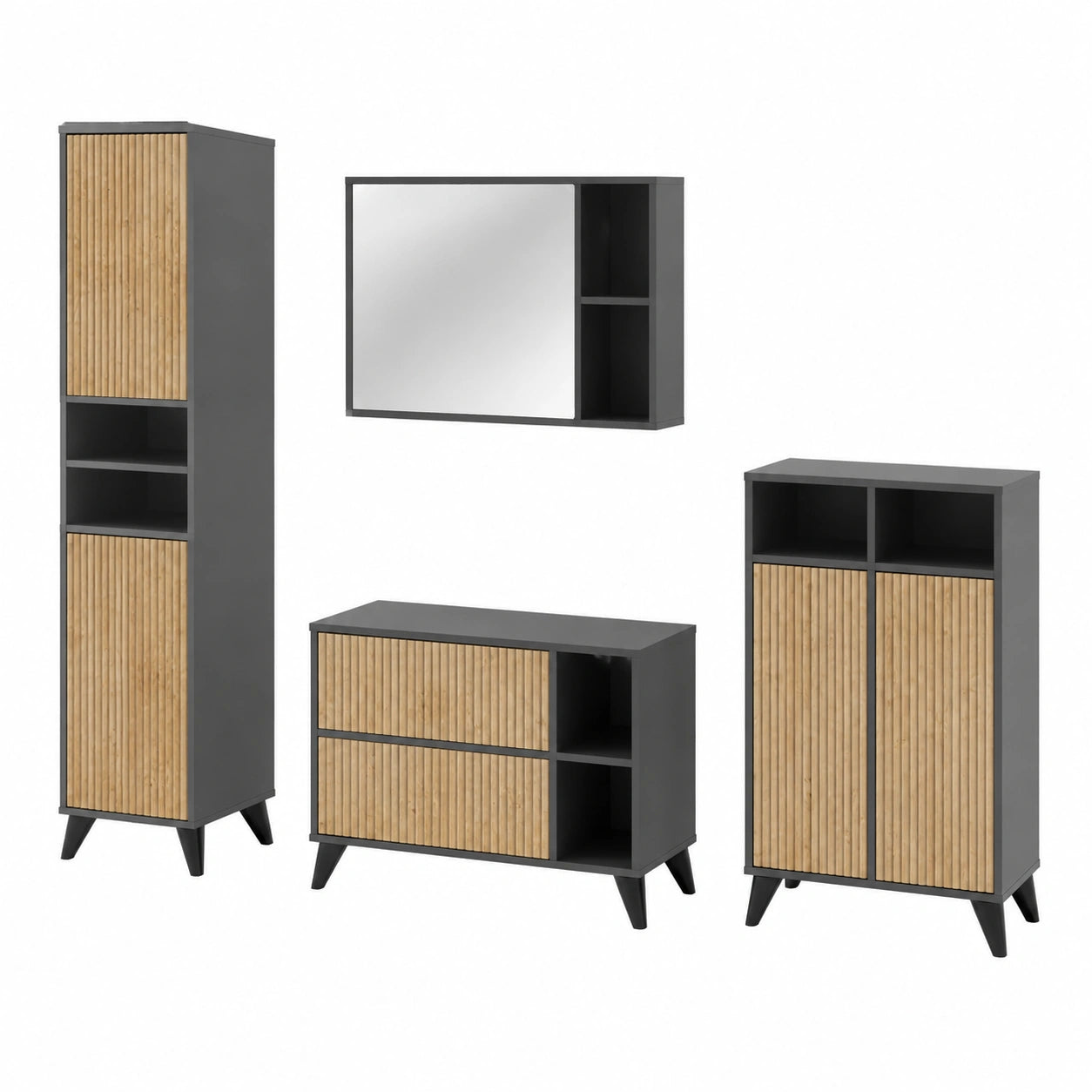 Ensemble de meubles de salle de bain, en chêne, coloris anthracite, pour la salle de bain