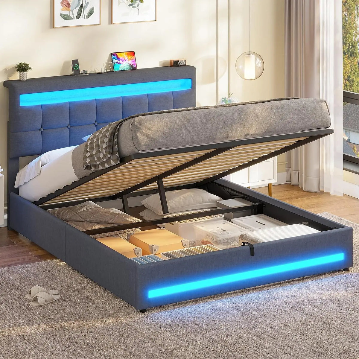 AOGLLATI lit – 140×190 cm, gris