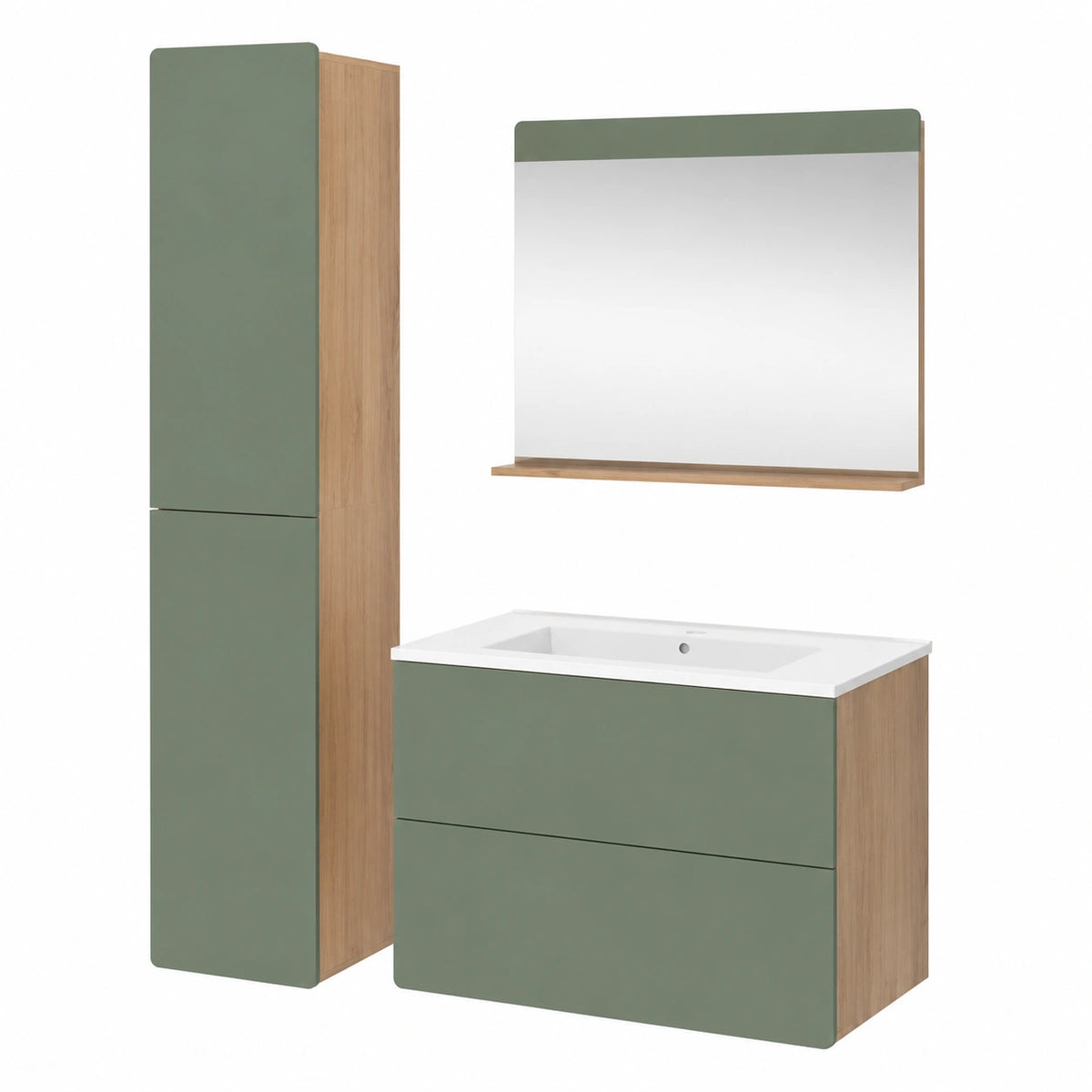 Ensemble de meubles de salle de bain, en chêne, coloris vert, pour la salle de bain