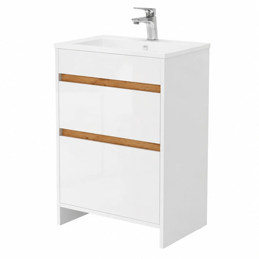 Ensemble de meubles de salle de bain, en chêne, coloris blanc et doré, pour la salle de bain