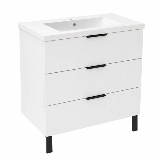 Ensemble de meubles de salle de bain, avec tiroirs, coloris blanc, pour la salle de bain