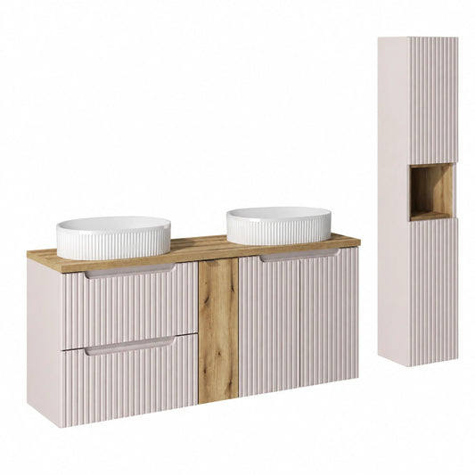 Ensemble de meubles de salle de bain, avec tiroirs, avec portes, en chêne, coloris beige, pour la salle de bain