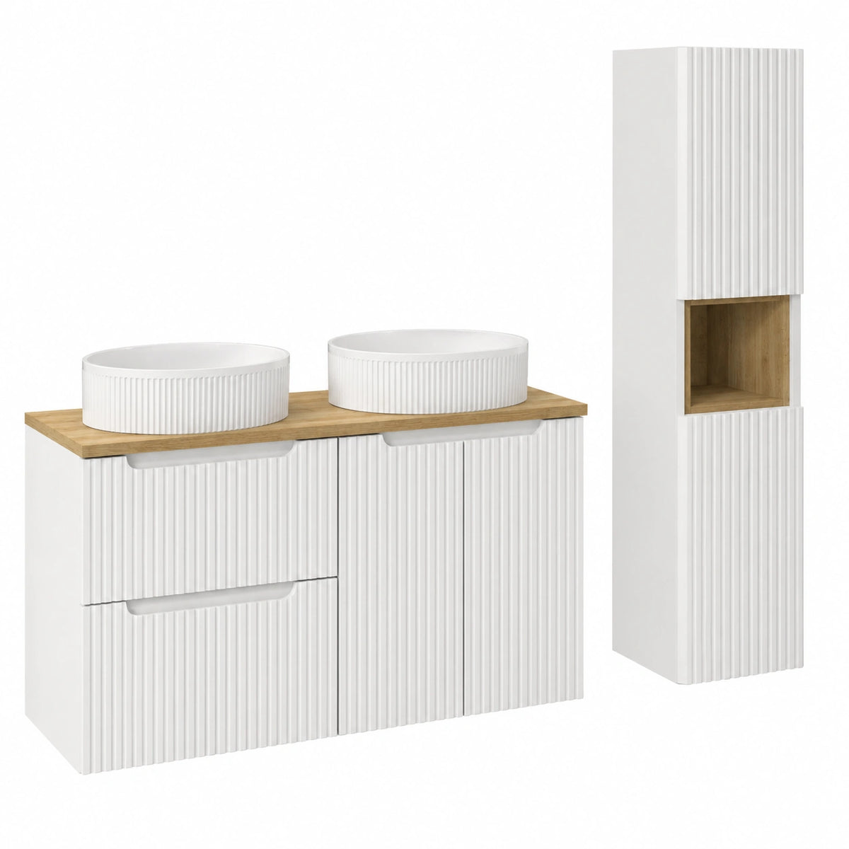 Ensemble de meubles de salle de bain, en chêne, avec tiroirs, avec portes, coloris blanc, pour la salle de bain