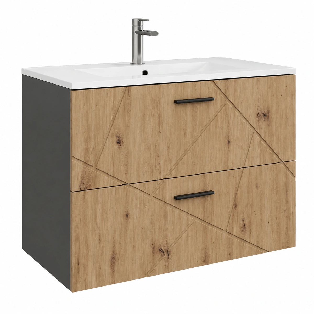 Ensemble de meubles de salle de bain, en chêne, coloris anthracite et doré, pour la salle de bain