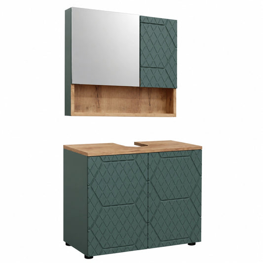 Ensemble de meubles de salle de bain, en chêne, coloris vert, pour la salle de bain