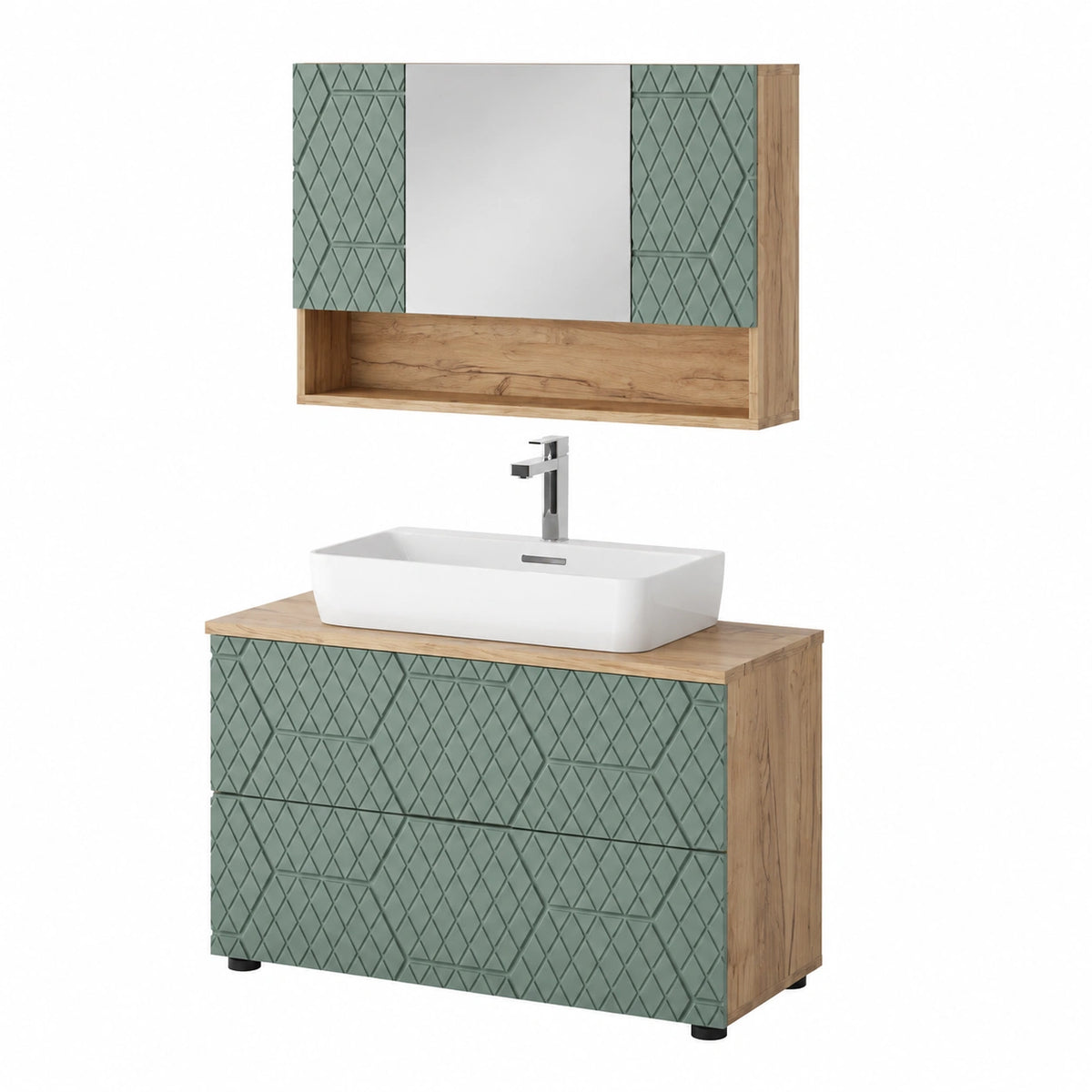 Ensemble de meubles de salle de bain, en chêne, coloris vert, pour la salle de bain