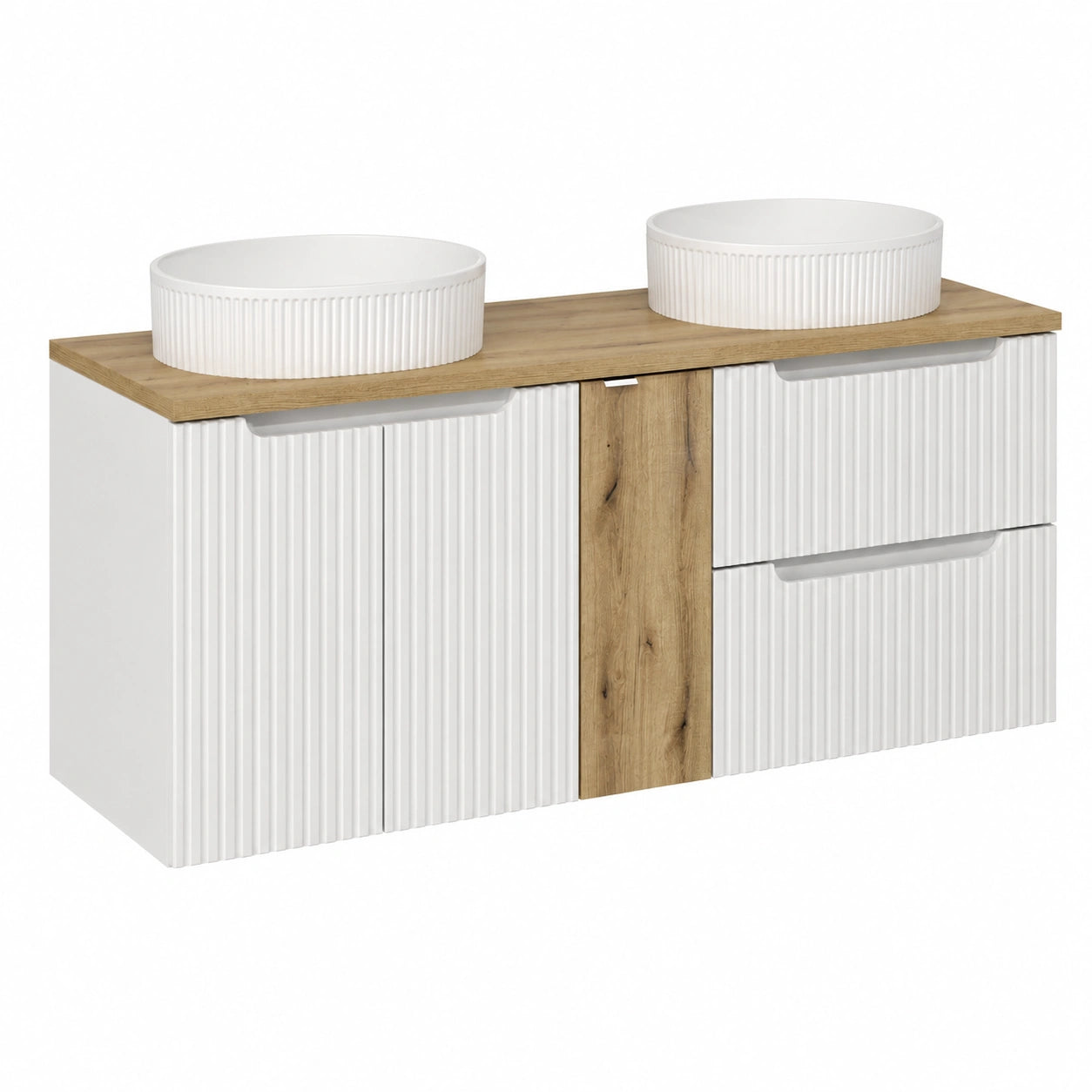Ensemble de meubles de salle de bain, en chêne, avec tiroirs, avec portes, coloris blanc, pour la salle de bain
