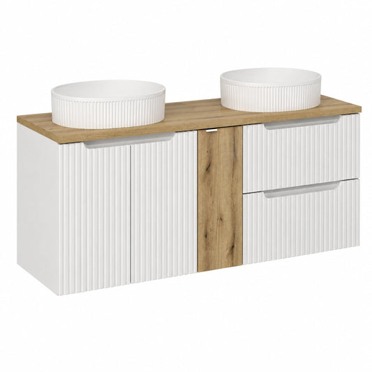 Ensemble de meubles de salle de bain, en chêne, avec tiroirs, avec portes, coloris blanc, pour la salle de bain