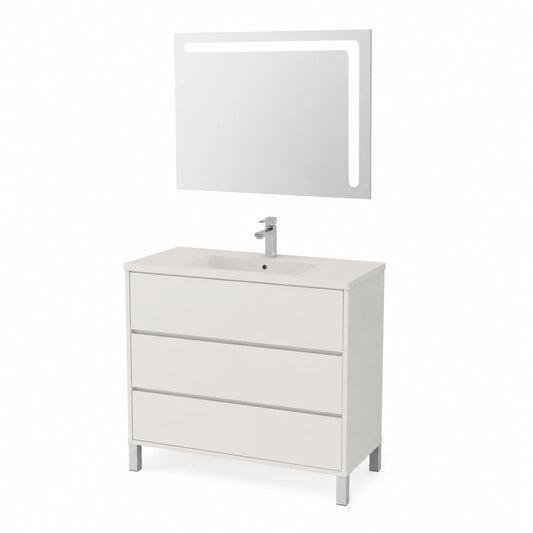 Ensemble de meubles de salle de bain, avec tiroirs, coloris blanc, pour la salle de bain