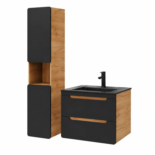 Armoire, en chêne, coloris anthracite, pour la chambre