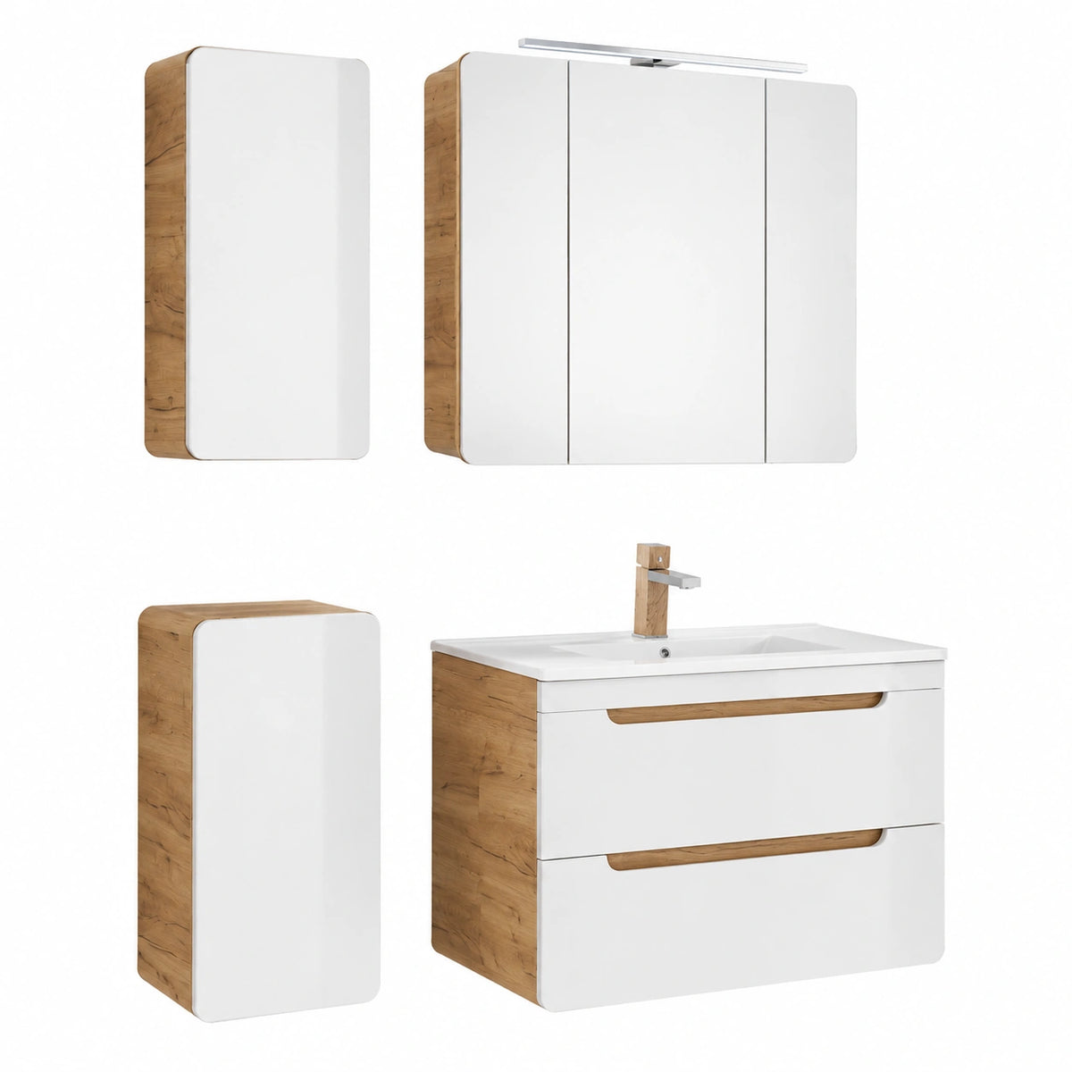 Ensemble de meubles de salle de bain, en chêne, coloris blanc, pour la salle de bain