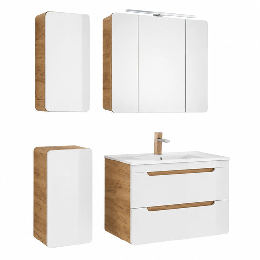 Ensemble de meubles de salle de bain, en chêne, coloris blanc, pour la salle de bain