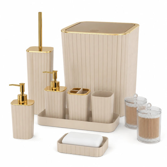 Ensemble de meubles de salle de bain, coloris beige, 10 pièces, pour la salle de bain