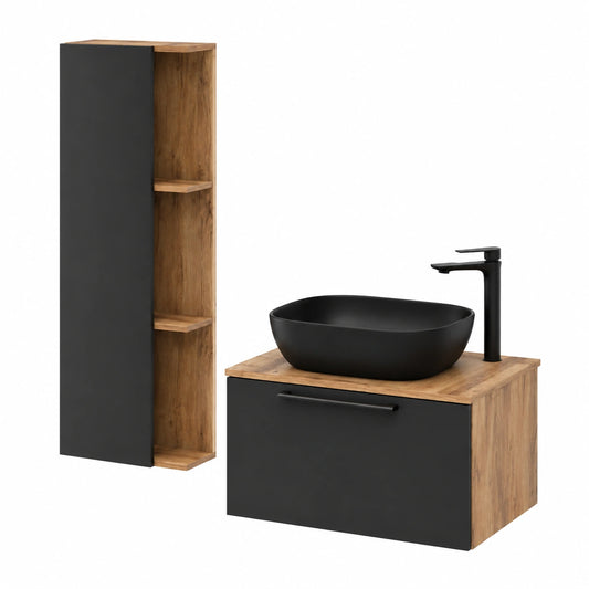 Armoire, en chêne, coloris noir et anthracite, pour la chambre