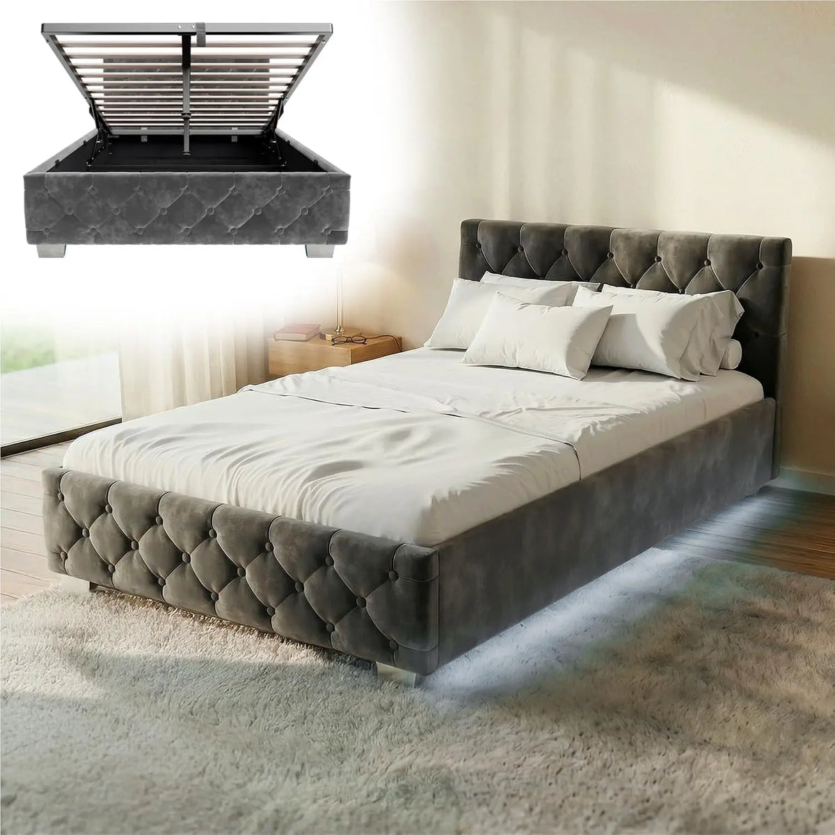 Juskys lit – 120x200 cm, gris