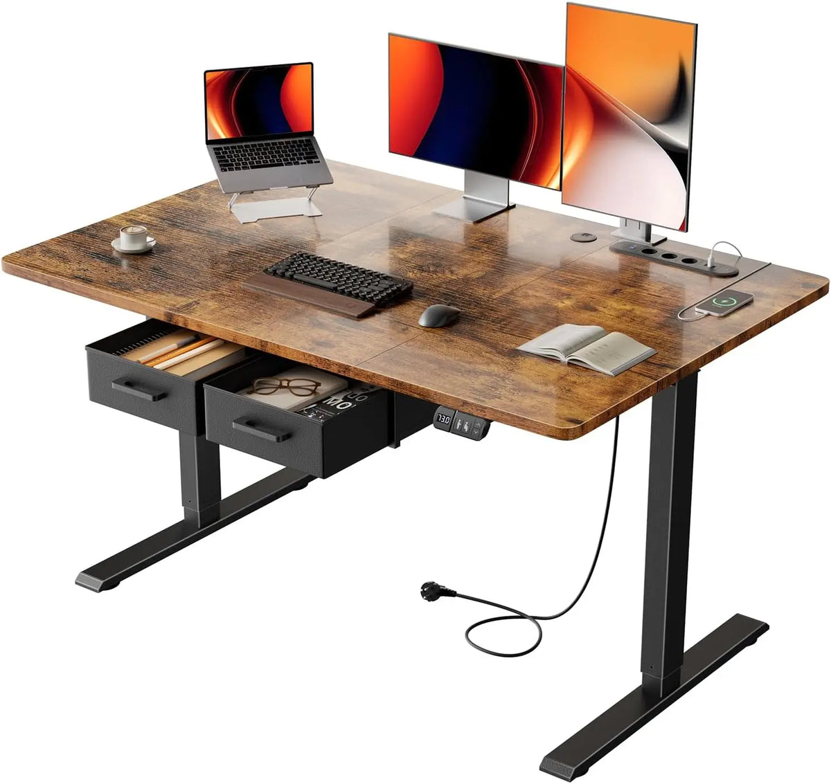 SOLAVERO bureau – électrique, 120 x 80 cm, marron