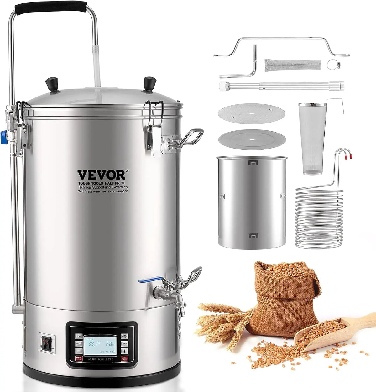 VEVOR système de brassage – électrique, 30 L / 35 L, argenté